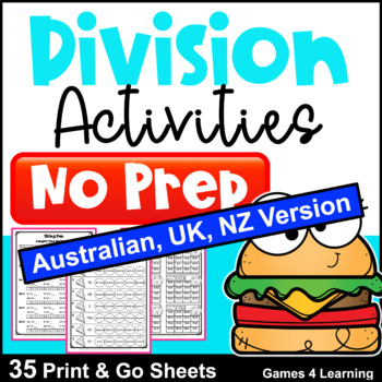 Preview of NO PREP Division Worksheets  [AUST UK NZ CAN Edition]