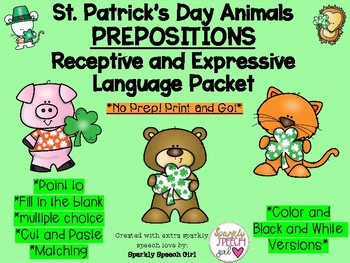 Preview of St. Patrick's Day Animals Prepositions Language Packet