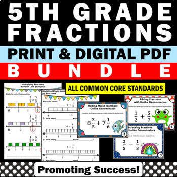Preview of 5th Grade Beginning of the Year Math Review Fractions Back to School Packets BTS