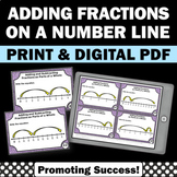 Adding Fractions on a Number Line, Fraction Task Cards 4th Grade Math Centers