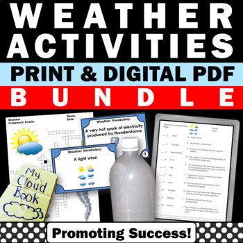 Preview of Cloud Types of Clouds Weather Worksheets Craft Task Cards Activity Vocabulary