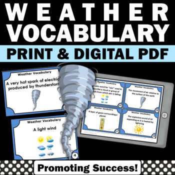 Preview of Weather Task Cards Earth Science Center Games Vocabulary Activities Digital