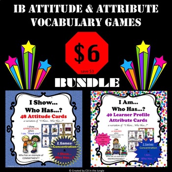 Preview of IB PYP Attitudes and Attributes Vocab Card Games Bundle