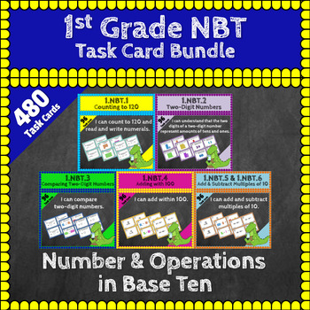 Preview of 1st Grade NBT Task Cards: Number & Operations in Base Ten Task Cards 1NBT Center