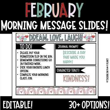 Preview of EDITABLE February/Valentine's Day Good Morning Slides! 30+ Options!