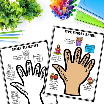 Five Finger Retelling Posters and Organizers | Story Elements | TPT