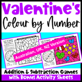 Valentine's Day Colour by Number Maths Games Addition Subt