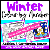 Winter Colour by Number Addition and Subtraction Games AU 