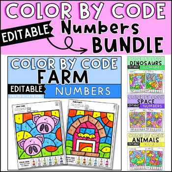 Preview of Color by Number Recognition Practice Worksheets Editable Bundle