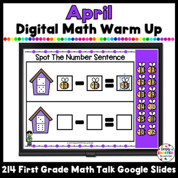 Preview of April First Grade Digital Math Warm Up For GOOGLE SLIDES