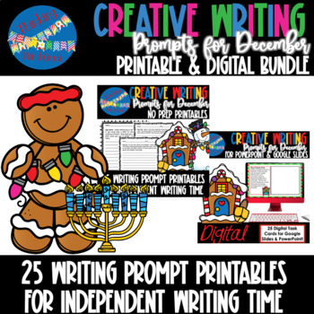 Preview of Creative Writing Prompts December | Printables AND Digital BUNDLE |