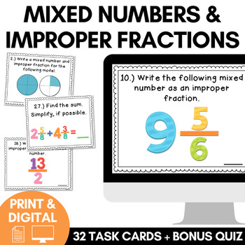 Preview of Mixed Numbers and Improper Fractions Digital Task Cards