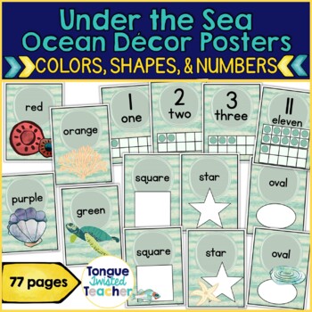 Preview of Under the Sea Ocean Classroom Décor Numbers Shapes Colors Posters