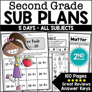 Preview of 50% Off Second Grade Emergency Sub Plans 5 Days - No Prep