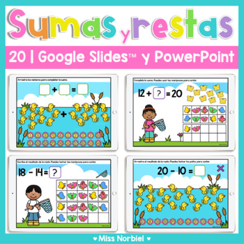 Preview of Sumas y restas a 20 para Google™ | Addition and Subtraction to 20 Spanish Spring