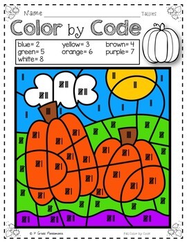 Fall Color by Number Fall Math Activities (Kindergarten - 1st Grade)