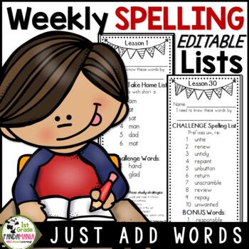 Preview of Spelling Lists Editable for Any Series Just Add Words