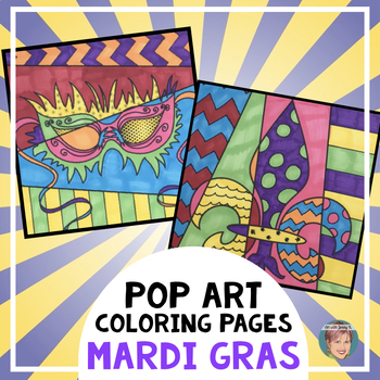 Preview of Mardi Gras Activity | Pop Art Coloring Pages + Writing Prompts
