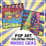 Mardi Gras Activity | Pop Art Coloring Pages + Writing Prompts