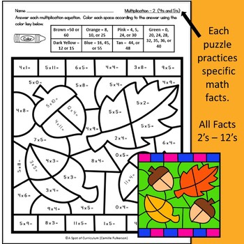 Fall Math Color by Number Multiplication by A Spot of Curriculum