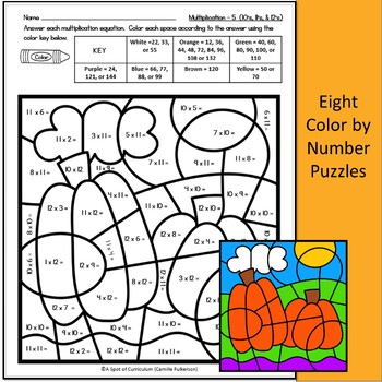 Fall Math Color by Number Multiplication by A Spot of Curriculum