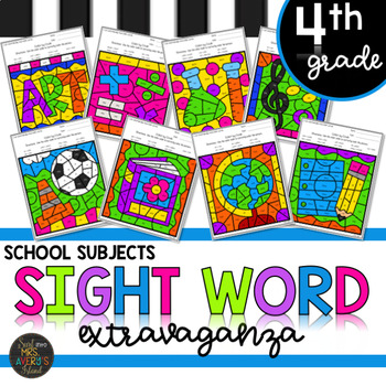 Preview of School Subjects Themed Fourth Grade Sight Words Color by Code