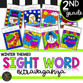 Preview of Second Grade Sight Word Color by Code Winter Activities