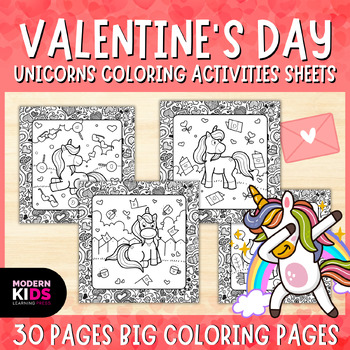 Preview of Valentine's Day Unicorns Coloring Activities Sheets - Big Pages