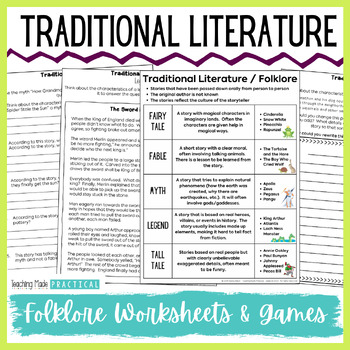 Preview of Traditional Literature Activities Unit (Folklore) - Passages, Games, Worksheets