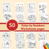 50 Pages Color by Numbers Worksheets for kids to do for qu