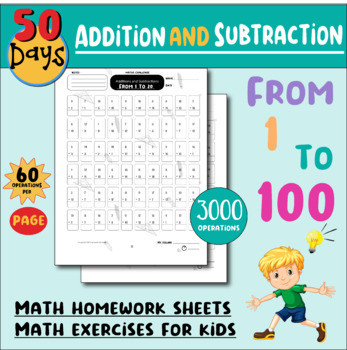 Preview of 50 Pages of worksheets speed drills, Addition Operations / Math challenge 1-100