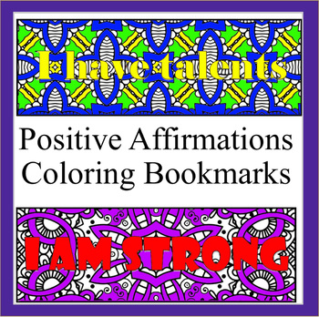 Preview of 50 Positive Affirmations Coloring Bookmarks - Color your Own Bookmarks