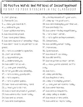 50 Positive Words and Phrases of Encouragement for Students | TpT