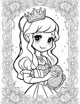 50 Princess Coloring Pages for Kids and Adults - Princesses with Roses  Frame