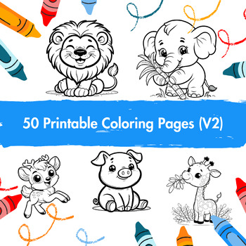 Preview of 50 Printable Coloring Pages of 5 animals (V2)