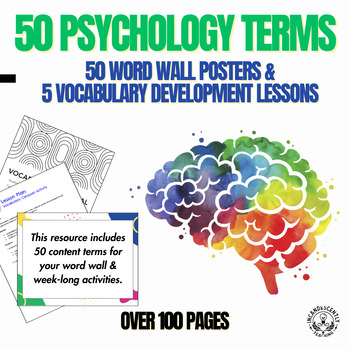 Preview of 50 Psychology Word Wall Posters, 5 Vocabulary Building Lesson Plans & Journal