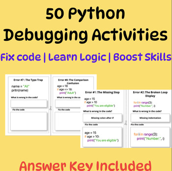 Preview of 50 Python Debugging Activities: Practice & Improve Coding Logic(With Answer Key)