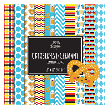 Preview of GERMANY digital paper, oktoberfest, kawaii, beer, travel, Germany, pretzel