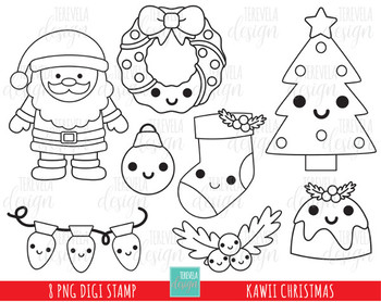 Download 50% SALE KAWAII CHRISTMAS stamp, christmas digi stamp, coloring page, santa