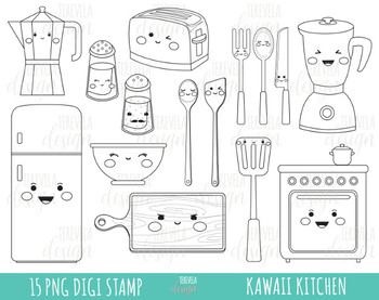 Cute kitchen clip art, kawaii cooking, utensils, kichen PNG
