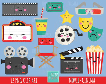 Preview of MOVIE clipart, cinema graphics, film clipart, theather, kawaii, theater, cinema
