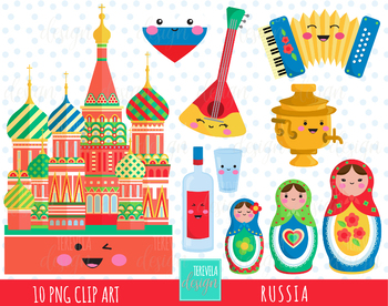 Preview of RUSSIA clipart, KAWAII RUSSIA, matryoshka, moscow, cute graphics, vodka, travel