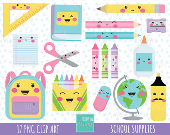 Cute Kawaii Watercolor Clip Art Art Supplies Back to School PNG