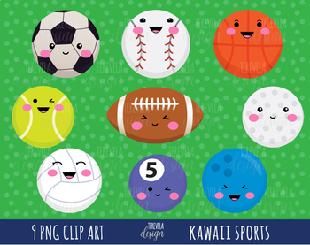 SPORTS clipart, sports balls clipart, kawaii clipart, cute balls