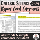 Ontario SCIENCE UDPATED 2022 Grade 7 and 8 Report Card Comments