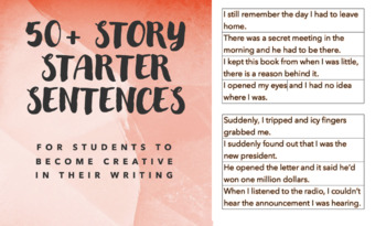 Preview of 50+ Story Starter Sentences Journal Writing Prompts - For Creative Writing