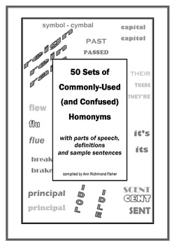 Preview of 50 Sets of Homophones - With definitions, sentences and parts of speech