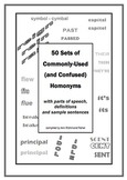 50 Sets of Homophones - With definitions, sentences and pa