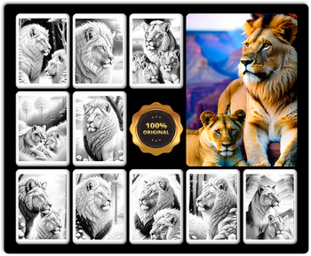 Preview of 50 Shades of Lions (Vol. 1) - 10 Printable Grayscale Coloring Pages