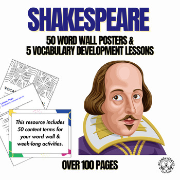 Preview of 50 Shakespeare Terms & Meanings, Word Wall & 5 Vocabulary Building Activities